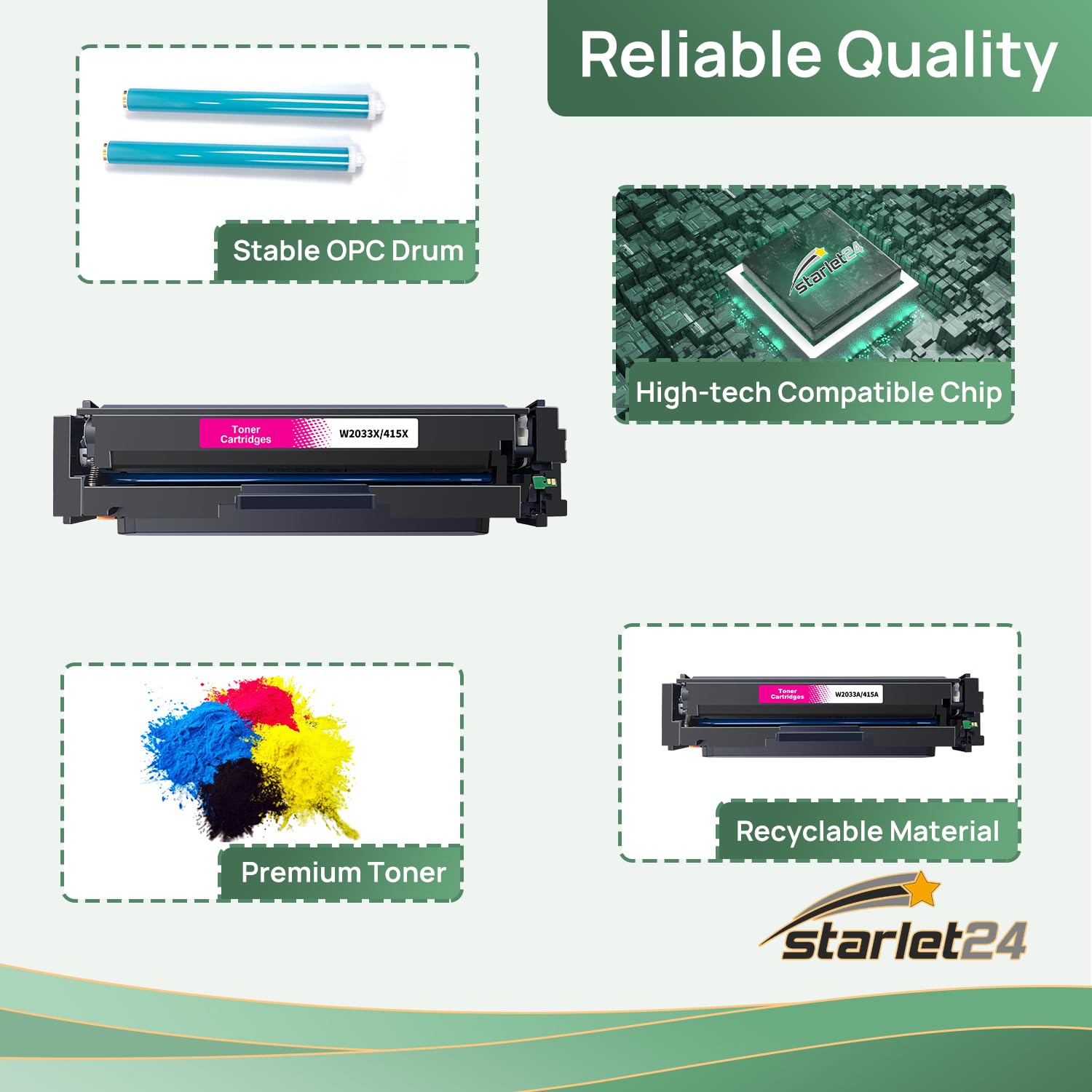 Starlet24 1x 415X Magenta kompatybilny zamiennik dla HP 415X Magenta Toner W2033X 415X M do HP Color Laserjet Pro MFP M479fdw M479fnw M454dn M454dw M479 M479dw M479fdn