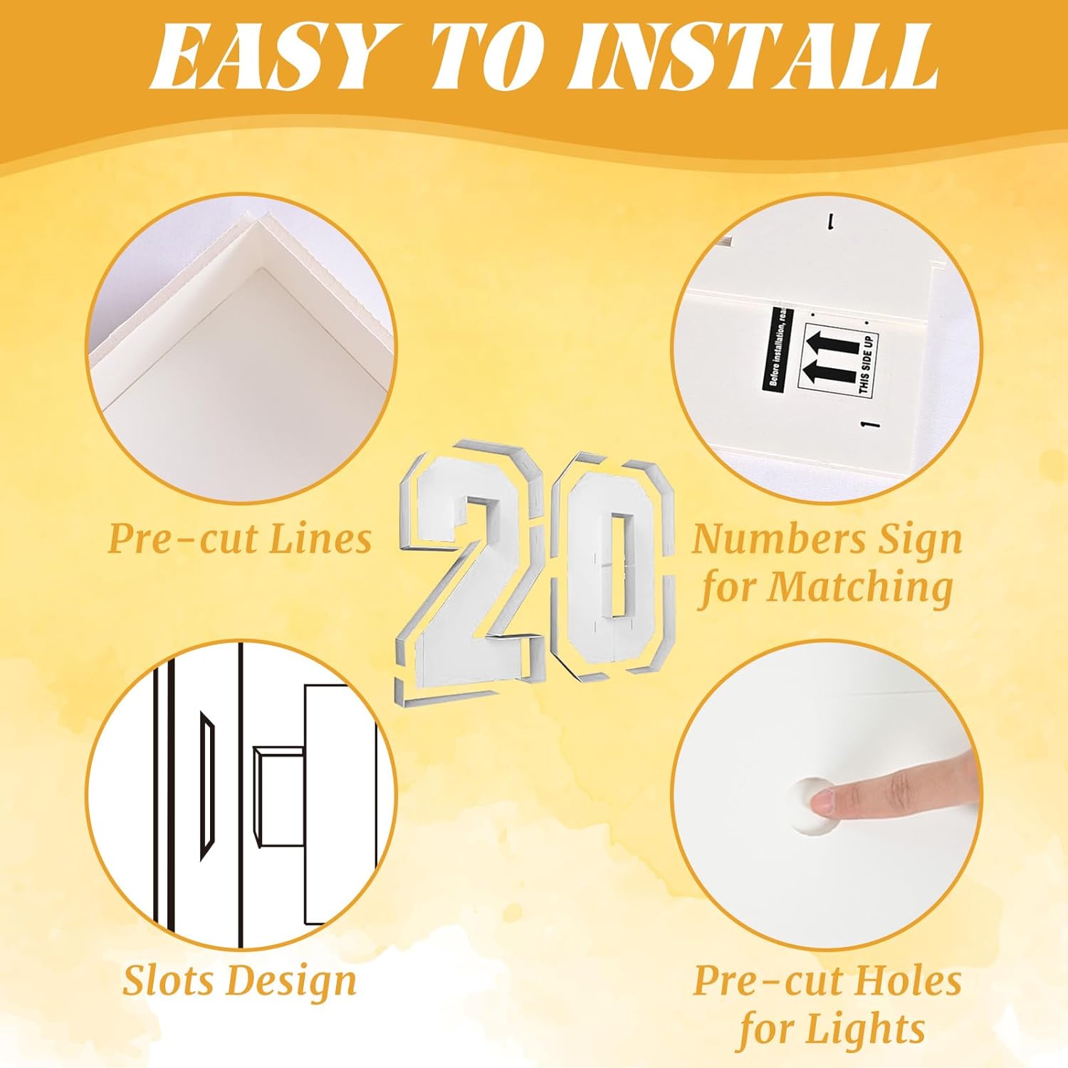 4ft Light up Numbers 20 Mosaic Numbers Marquee Frame for 20th Birthday Party Large Cardboard with Slots Pre-Cut Kit Cut-Out Thick Foam Board Sign Diy Decorations for Anniversary New Year Graduations