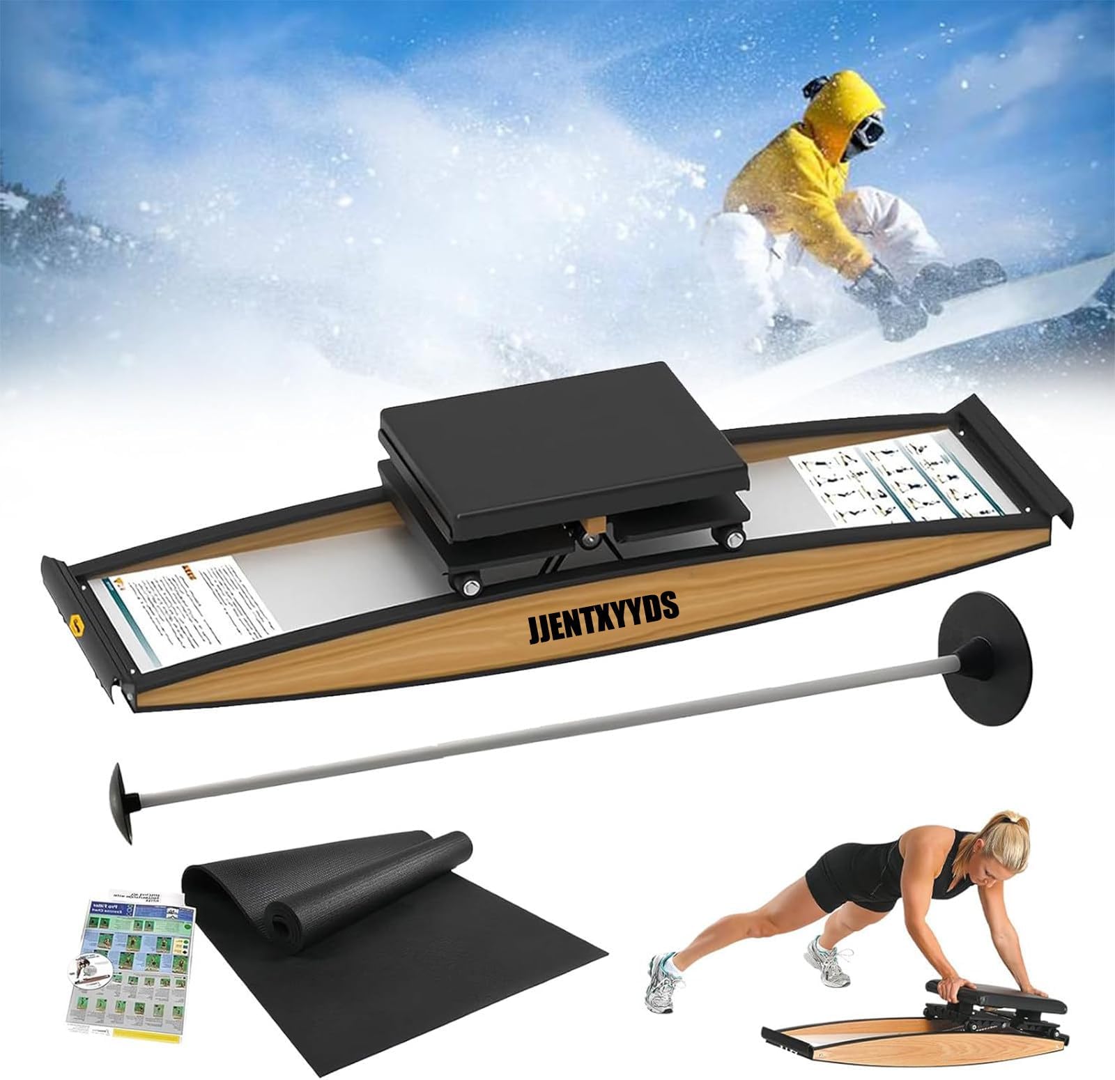Ski Workout Machine,3D Cross Trainer,Hip Body Balance Exercise Machine,Ski Training Device with Walking Stick and Floor Mat,for Waist, Abdomen and Leg Training