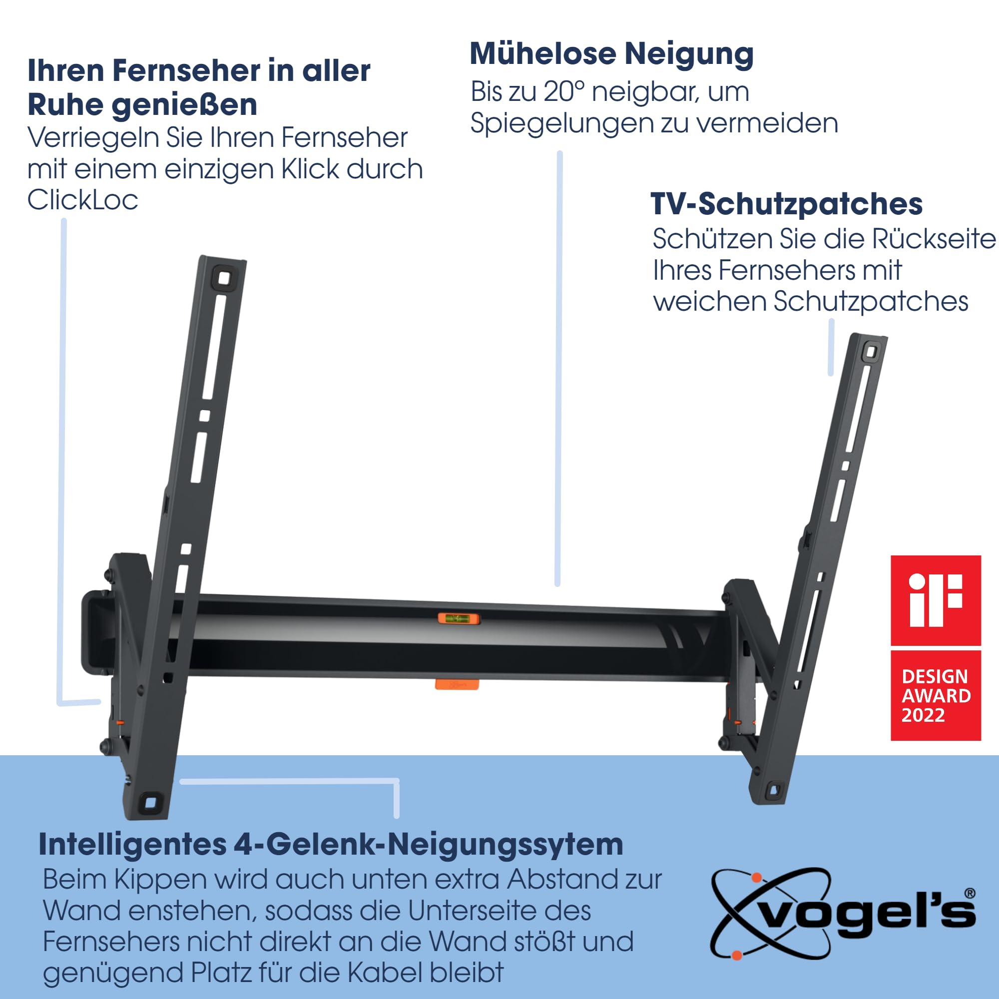 Vogel's Comfort TVM 3615 Neigbare TV-Wandhalterung für 40-77 Zoll Fernseher, Max. 35 kg, TV Halterung max. VESA 600x400, Universelle Kompatibilität