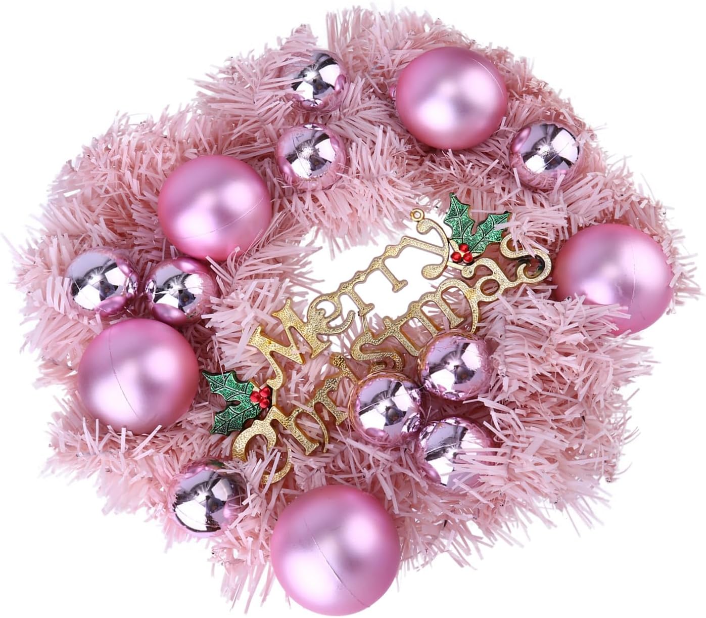 Pink Xmas Wreath with Decorative Balls Reusable Festival Garland for Christmas Door Window Wall and Party Decoration Indoor and Covered Outdoor Use