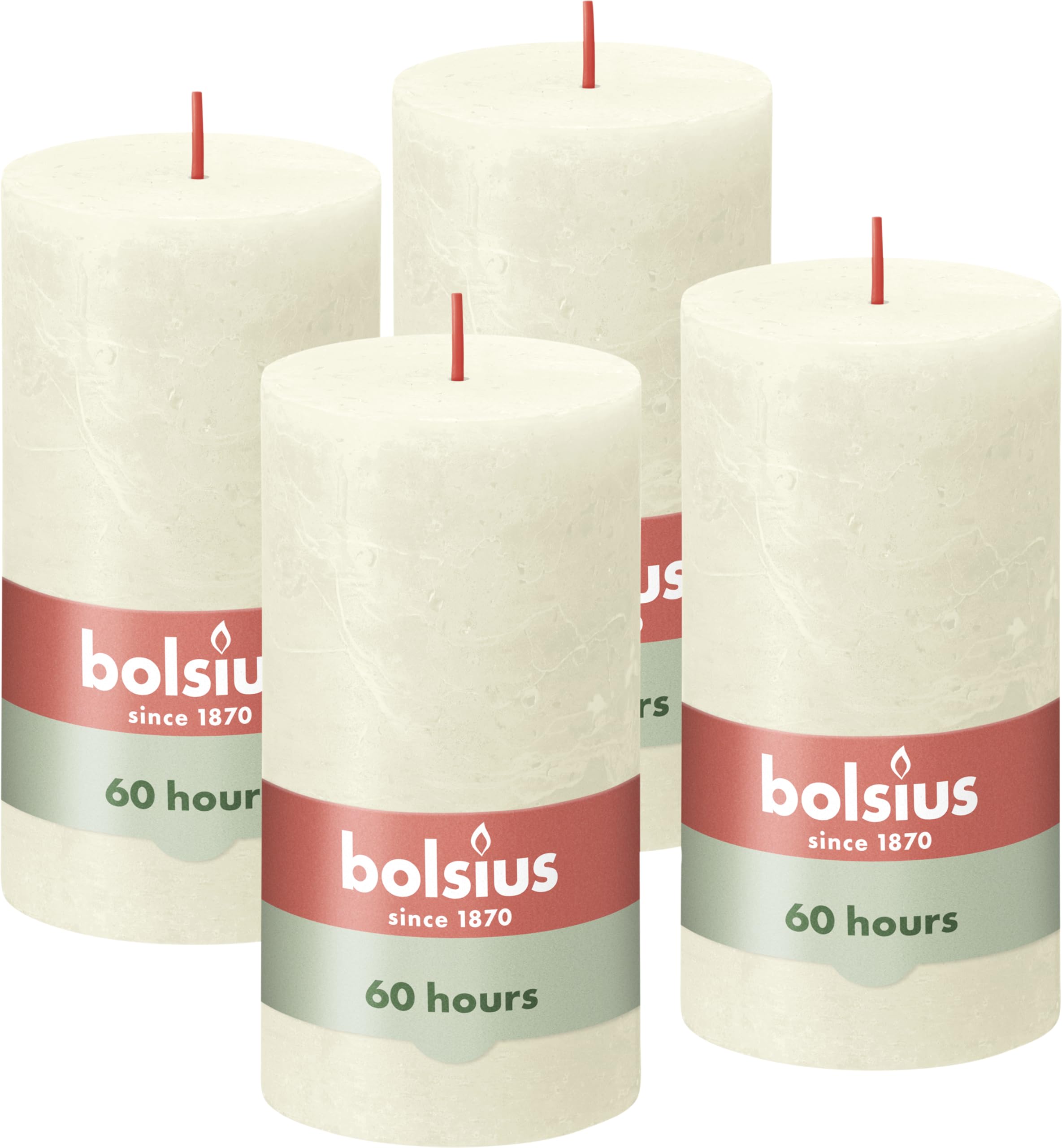 Bolsius Rustic Pillar Candle, Ivory, 13 x 7 cm (Pack 4)