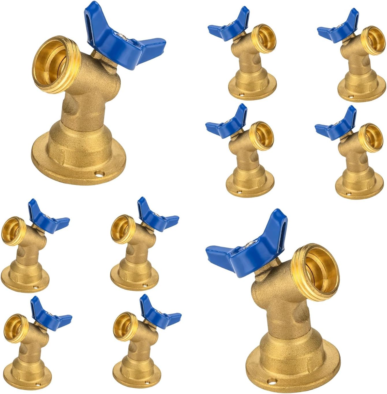 5-Pack HeSun Brass Sillcock Hose Bibb Valve, 1/2" Female NPT Inlet x 3/4" Male Hose Thread (GHT) Outlet, 1/4 Turn Blue Outdoor Faucet/Valve(SILLCOCK051)