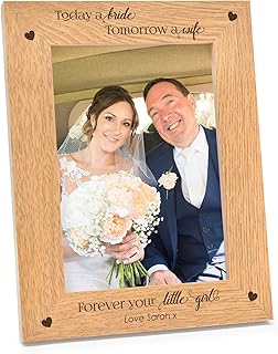 Personalised Father of the Bride Photo Frame Gift - Today A Bride Tomorrow A Wife Engraved Wooden Photo Frame Gifts for Dad, Step Dad, Grandad - Wedding Day Gifts from Daughter, Little Girl
