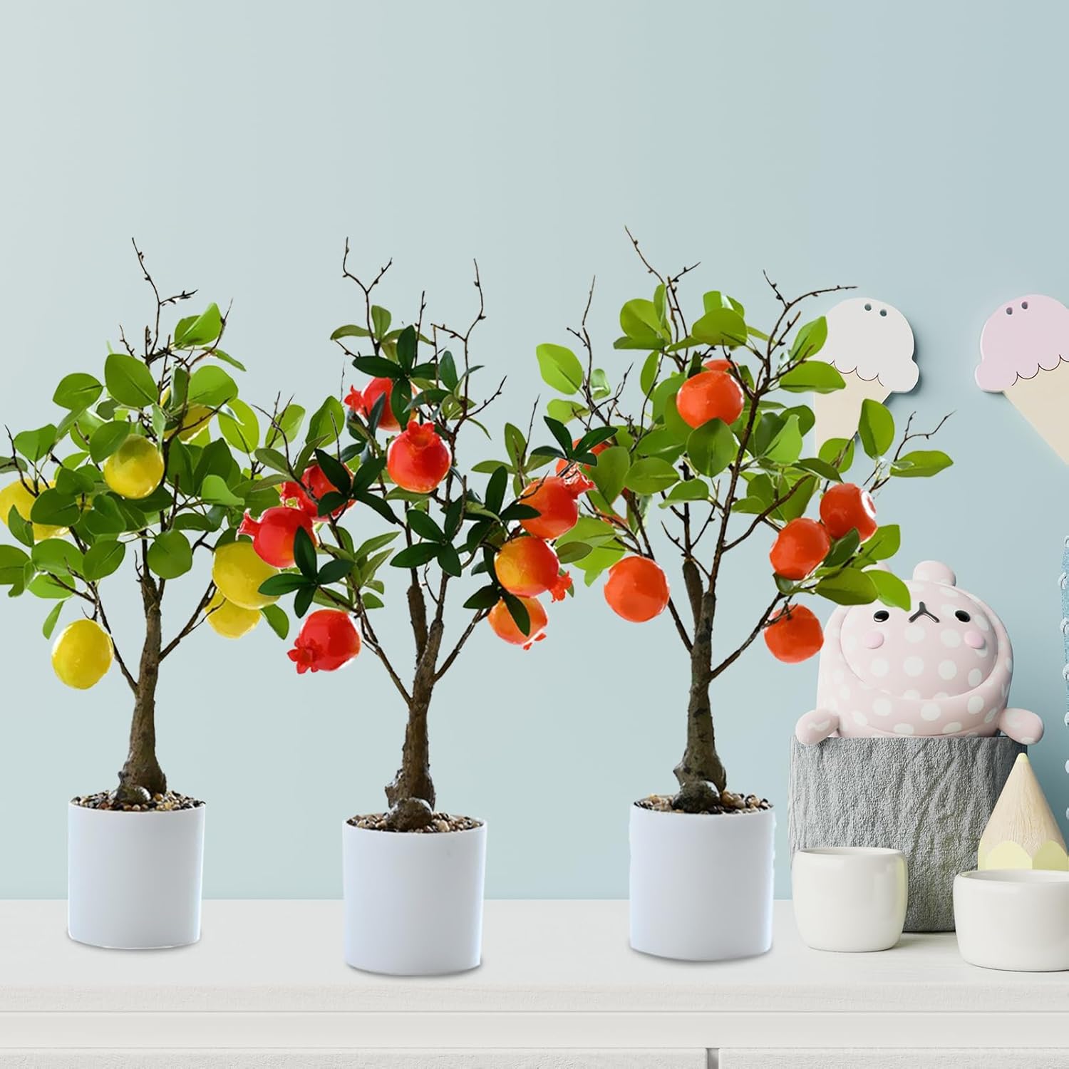 DULRLLY Artificial Lemon Tree Potted Plants 15.7 inch Lemon Greenery Fruit Bonsai Fake Lemon Tree for Lemon Decor Faux Lemon Plants for Kitchen Home Office Party Spring Summer Decoration(Lemon)