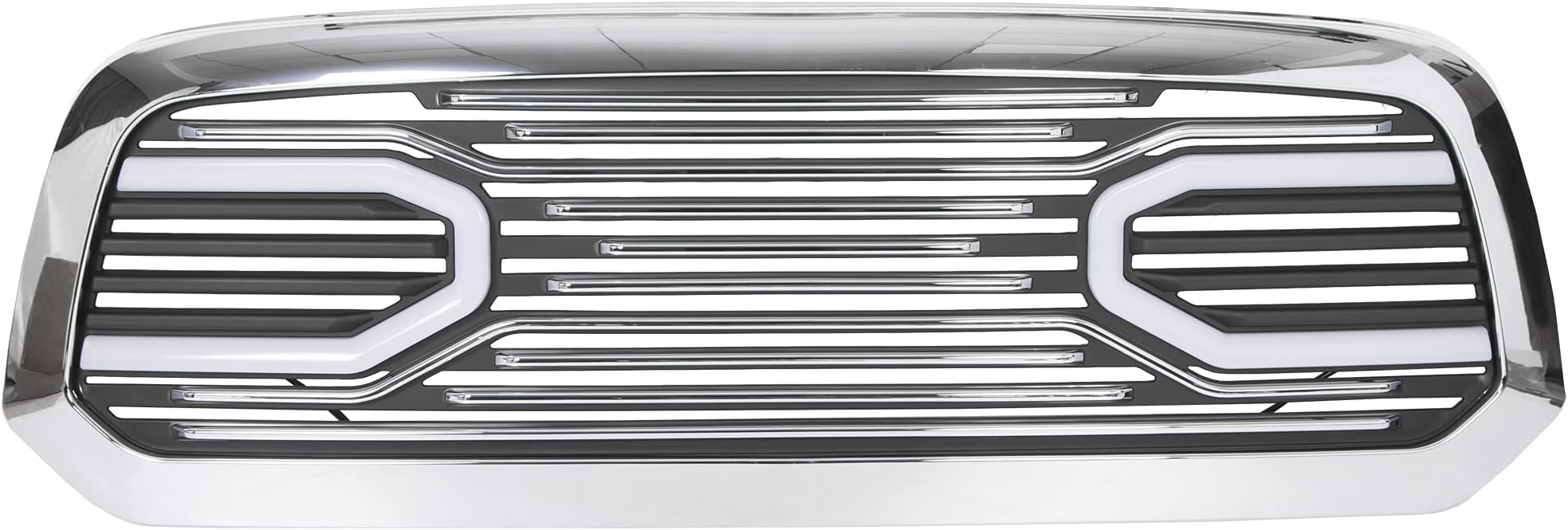 HECASA Chrome Front Big Horn Grille Replacement Shell Compatible with 2013-2018 Dodge RAM 1500 (W/Light)