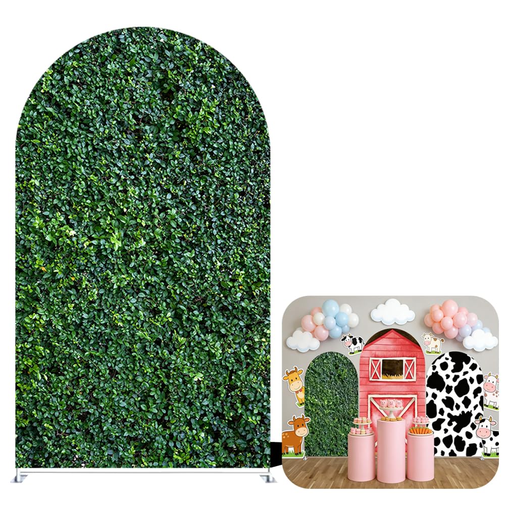 Greenery Arch Backdrop Cover - 7.2x4ft Artificial Boxwood Hedge Wall for Baby Shower, Birthday & Wedding Decor, Stretchable Fabric Arch Cover for