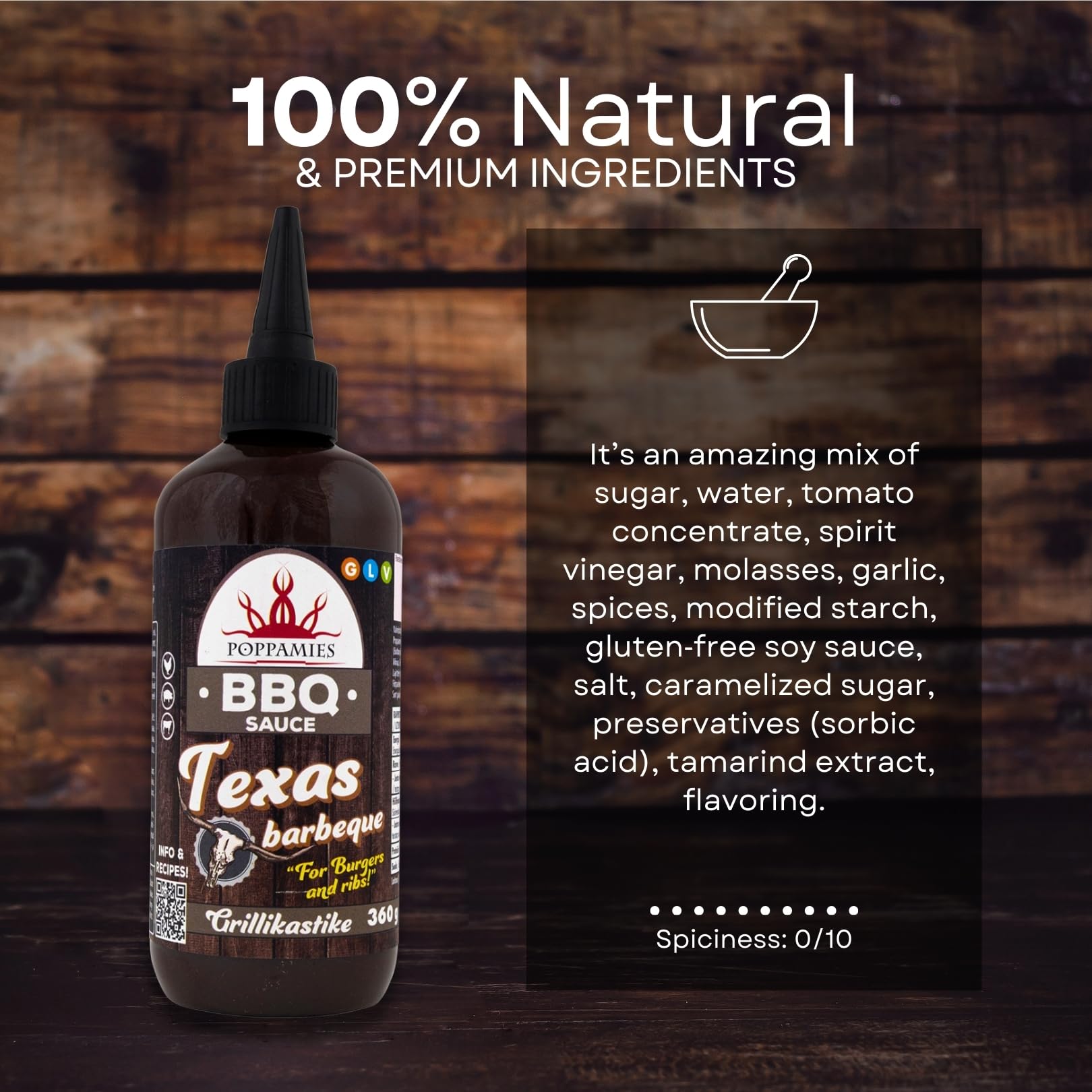 Poppamies Texas Barbeque Salsa BBQ Sabor Ahumado y Ácido 360g
