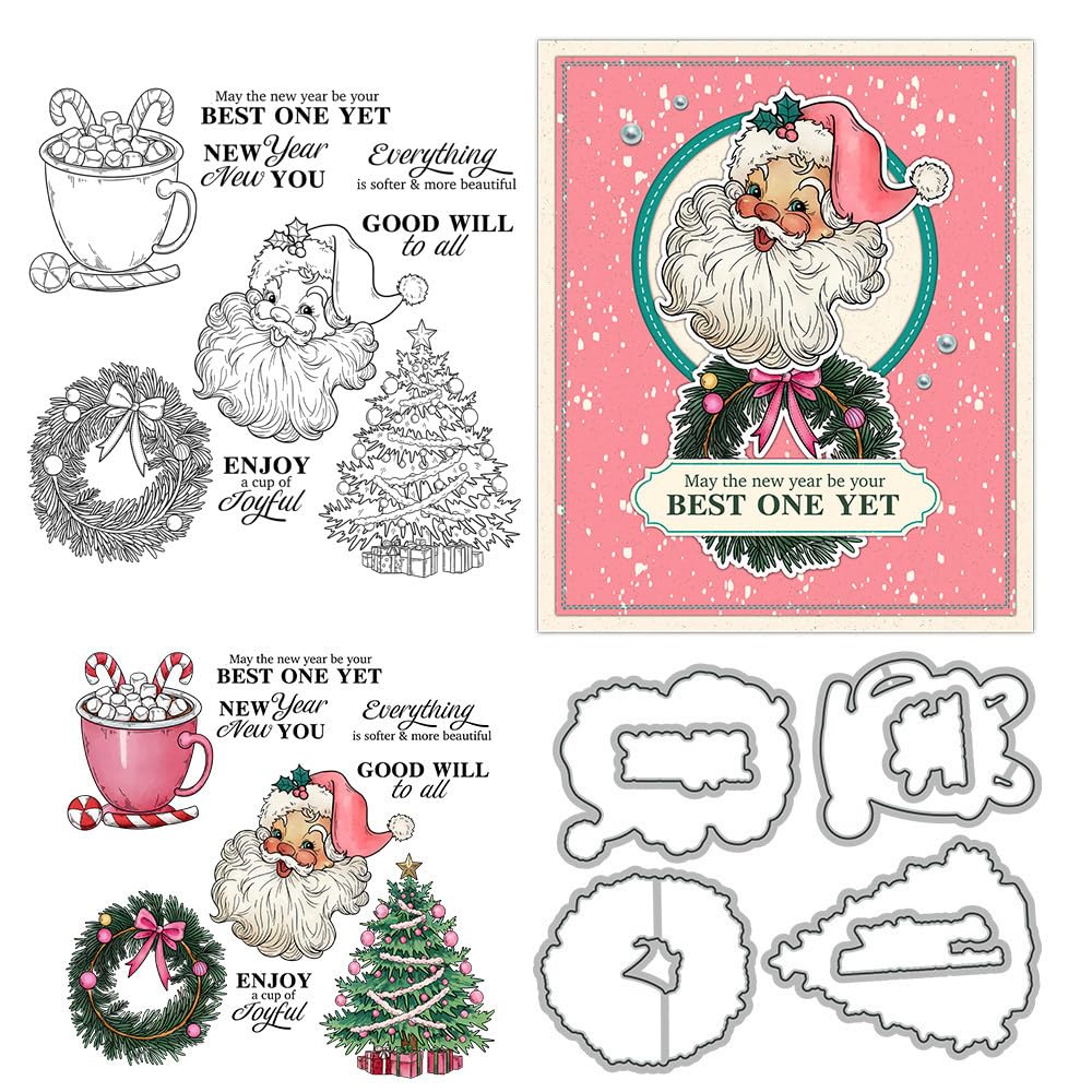 Christmas Tree Stamps and Die Cuts for Card Making Wreath Transparent Silicone Clear Stamp and Metal Cutting Dies Sets for DIY Scrapbooking Paper Crafting Seals Decorative Supplies