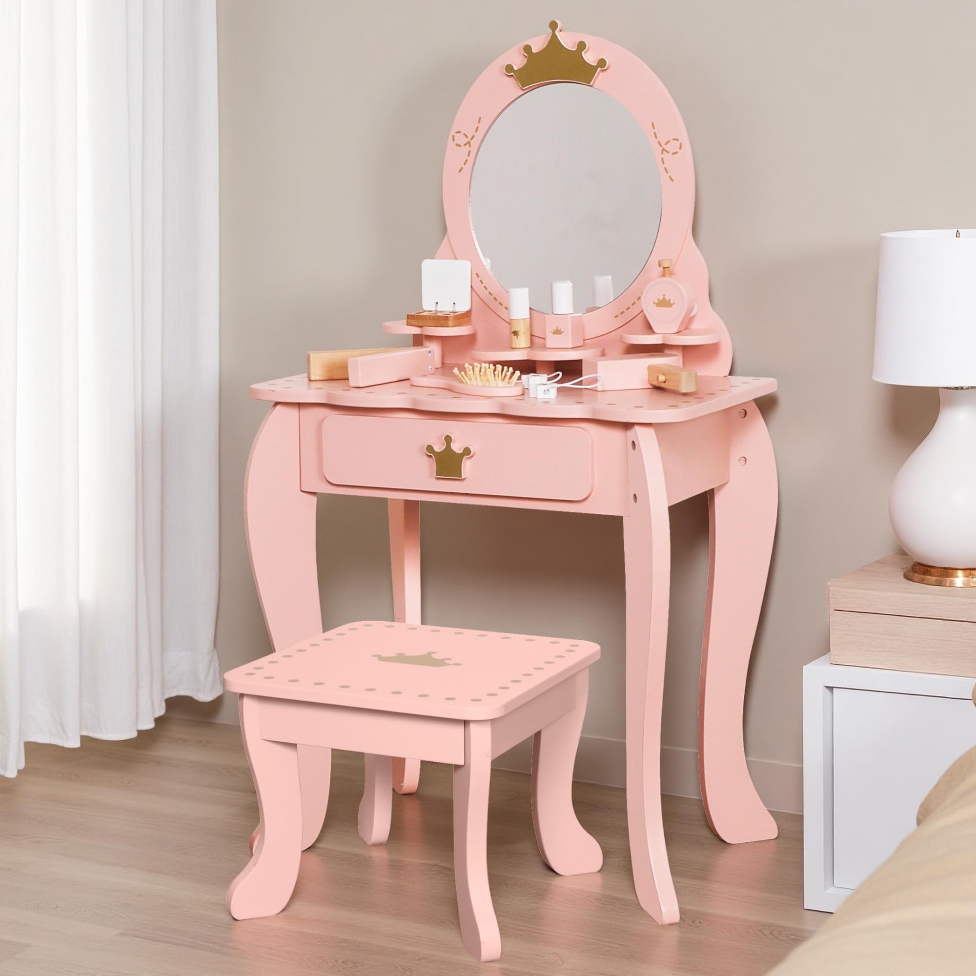 Amazon.com: Little Girl Makeup Table with Mirror and Chair,Kids Vanity  Table&Chair Set with Storage Drawer,Toddlers Pretend Play Vanity with 9pcs  Multiple Make up Accessories, Princess Vanity Desk for 3+ (Pink) : Home
