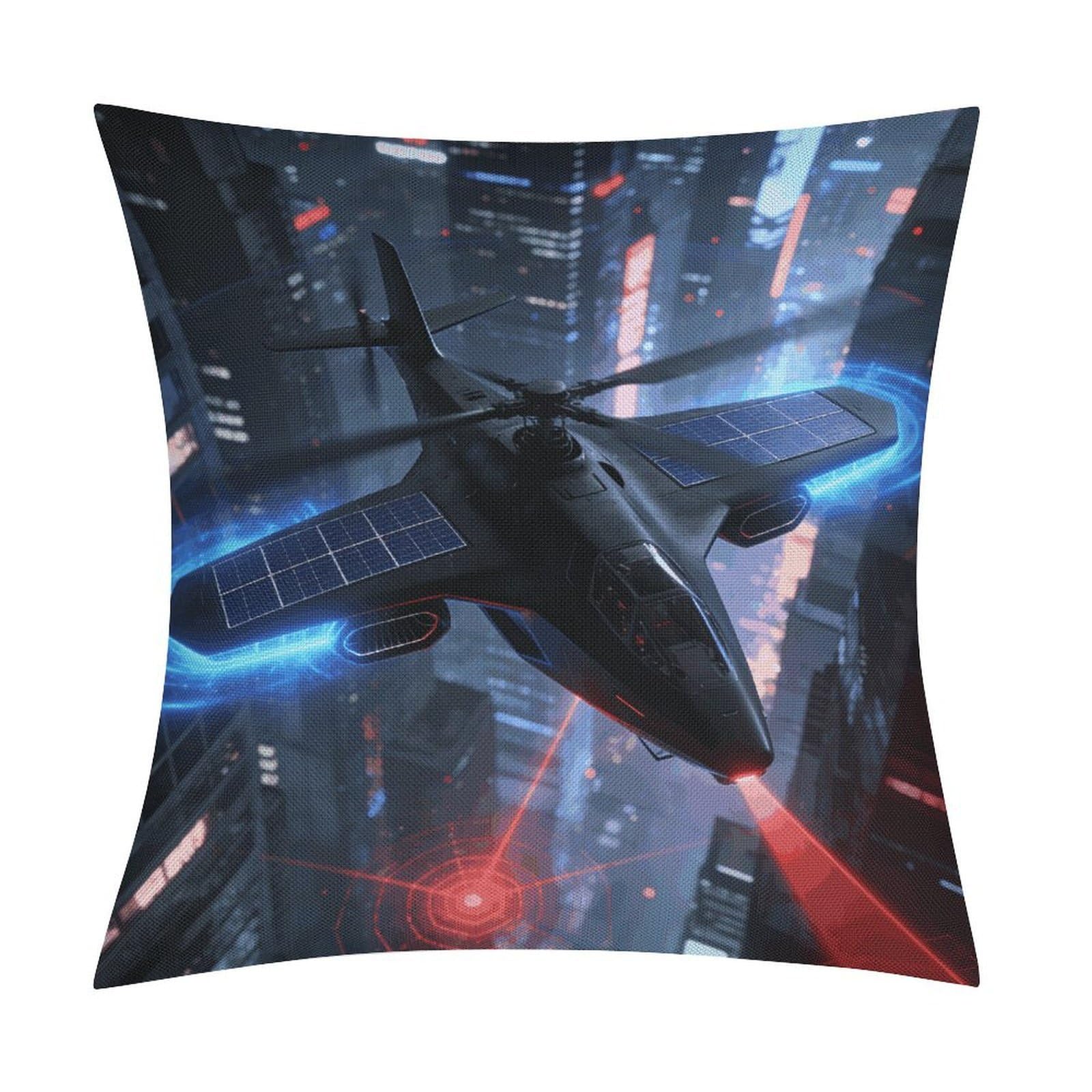 LZQPOEAS Helicopter Throw Pillow Covers, Waterproof Faux Linen Pillow Cases with Invisible Zipper, Decorative Square Cushion Covers for Sofa Couch Living Room Bedroom 18x18 Inch