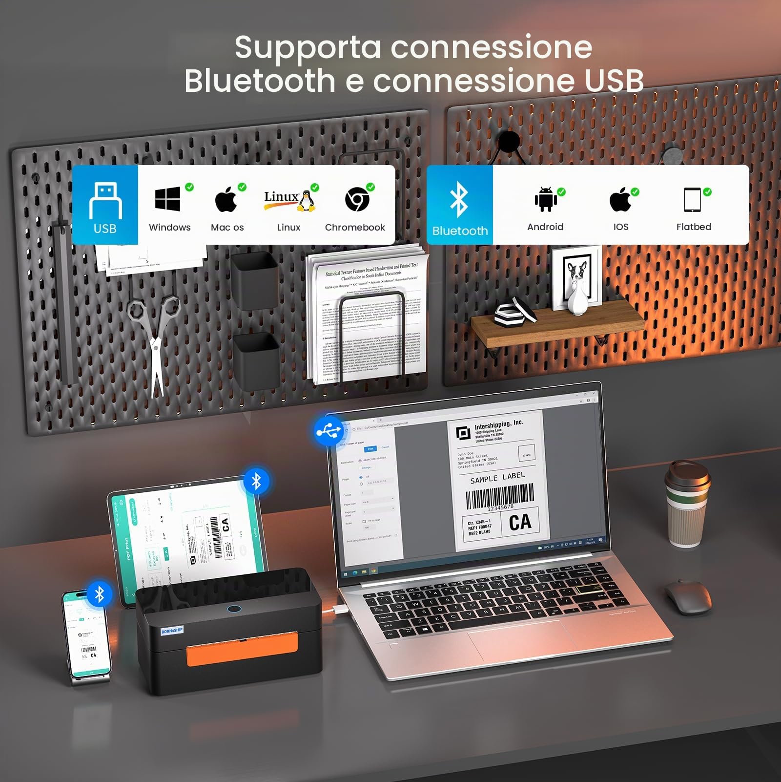 4x6 Stampante per etichette Bluetooth per spedizioni, stampante termica per etichette, compatibile con Etsy, Amazon, adatta per piccole imprese di trasporto, nero-arancione