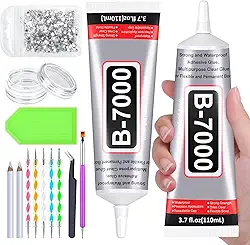 Evatage B7000 Cola transparente para strass, 2 peças, 110 ml, B-7000, colagem de pedras preciosas com strass de cristal, ferramenta de strass pontilhada para roupas, sapatos, artesanato, artesanato, artesanato, arte de unhas