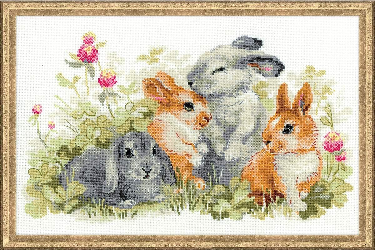 RIOLIS 1416 - Funny Rabbits - Counted Cross Stitch Kit 15¾" x 9¾" Zweigart 14 ct. White AIDA 24 Colors