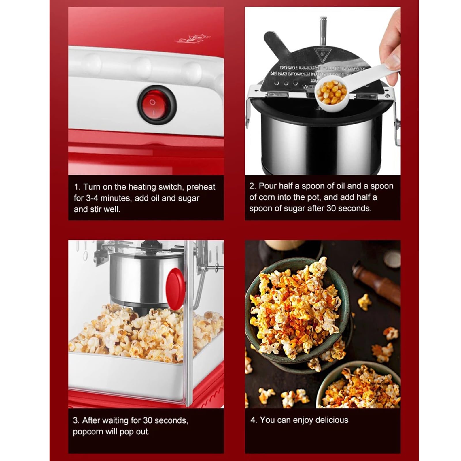 macchina per pop corn Macchina for popcorn for uso domestico commerciale Aria calda Popper for mais spuntato con olio automatica for fai-da-te Riscaldamento Pentola antiaderente per uso familiare