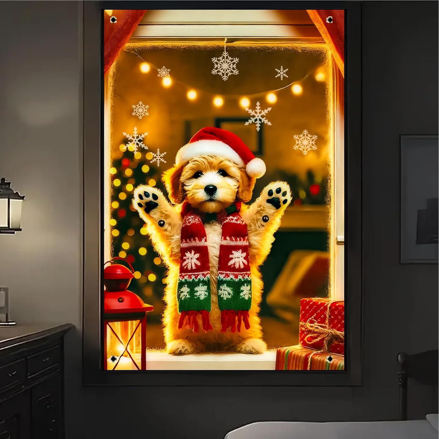 BlissYard Cute Puppy Dog Christmas Window Banner 31x47 Fabric image 4