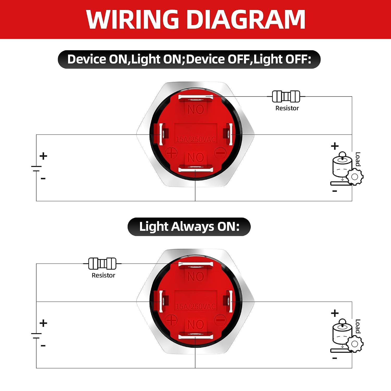 Joinfworld Momentary Push Button Switch 12V 20 Amp Heavy Duty Marine Waterproof Switch 4 pin 19mm SPST Blue Led Illuminated 12 Volt Button Switch with Pre-Wired Socket for Car Boat RV Truck - 2pcs