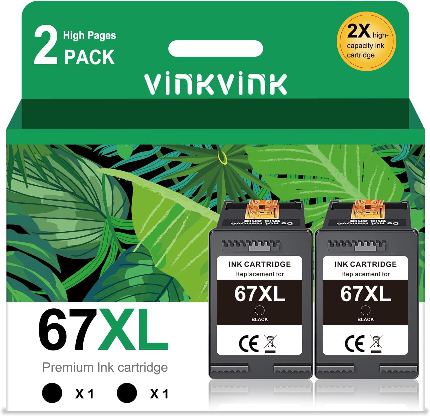 67XL Black Ink Cartridges Replacement for HP 67 67XL High Yield for Envy 6052 6055e 6055 6075 Envy Pro 6455e 6455 6475 6452 6458 DeskJet 2755 4155 2755e Printer (2 Black)