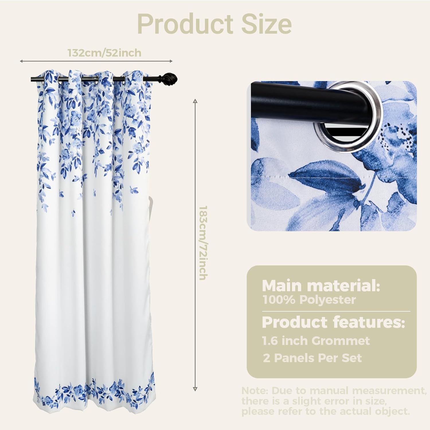 Creativesfun Blackout Window Panel Set, Pair - Floral Print, Beautiful, Modern, Elegant Home Decor (Navy Blue, 52" W x 72" L)