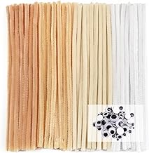 TOAOB Pipe Cleaners 4 Different White for Crafts 100 Pieces Chenille Wire Pipe Cleaners Long 30 cm x 6 mm Pipe Cleaner Craft Set with Wiggle Eyes for DIY Craft Projects