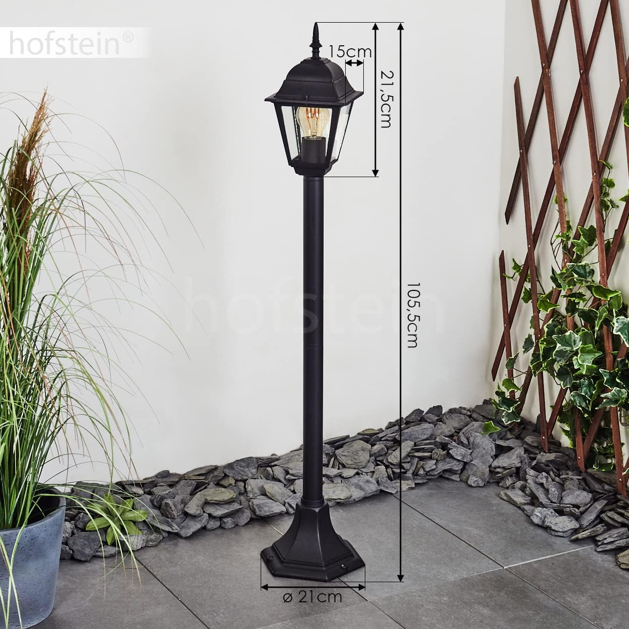 Diagram showing dimensions of Hofstein Naofe outdoor lamp