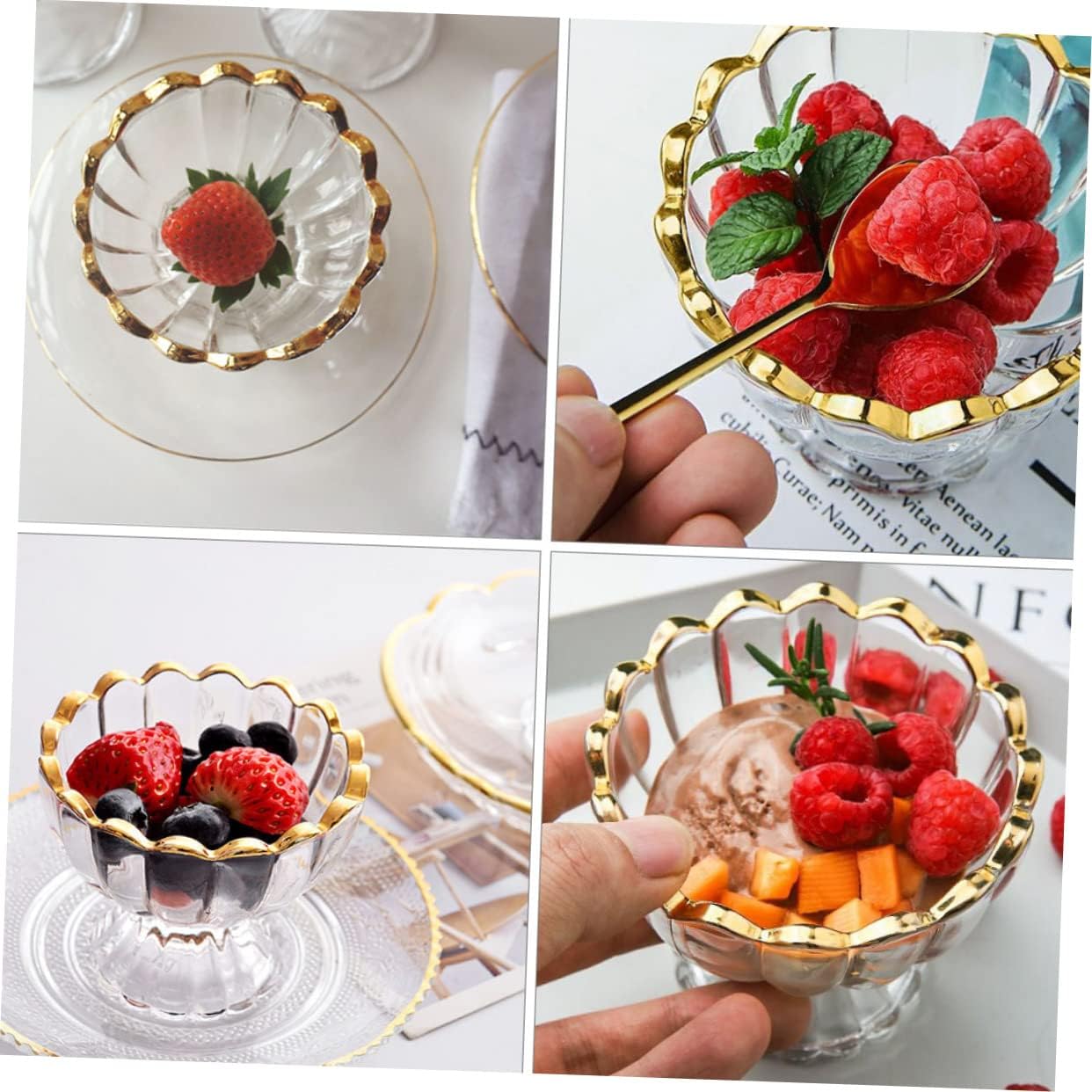Cabilock 2sets Transparent Glass Dessert Cups Stylish Ice Cream Salad Jam Cups Kitchen Supplies for Entertaining and Everyday Use 2pcs*2