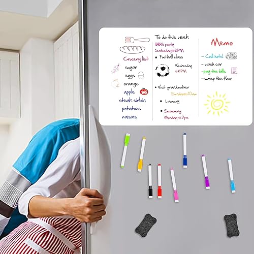Miniatura 6 de KKEETUR Pizarra blanca magnética para nevera, 11.5 x 8 pulgadas, pequeña pizarra magnética de borrado en seco para refrigerador, hoja blanca