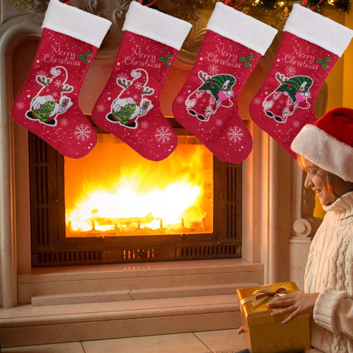 MAGICLULU 6 Sätze Weihnachtsstrumpf-geschenktüte Girlande Baum Weihnachtsstrumpf Mit Füßen Ornamente Mann Plüsch Weihnachten Dekorationen Socke Vliessocken Rot 2 Stück * 6