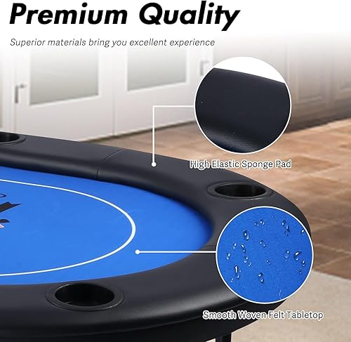 Vista 19 de Mesa de póquer plegable para 8 jugadores, mesa de cartas con soporte para tazas, mesa de ocio de casino, mesa de póquer Texas Hold 'Em para juego