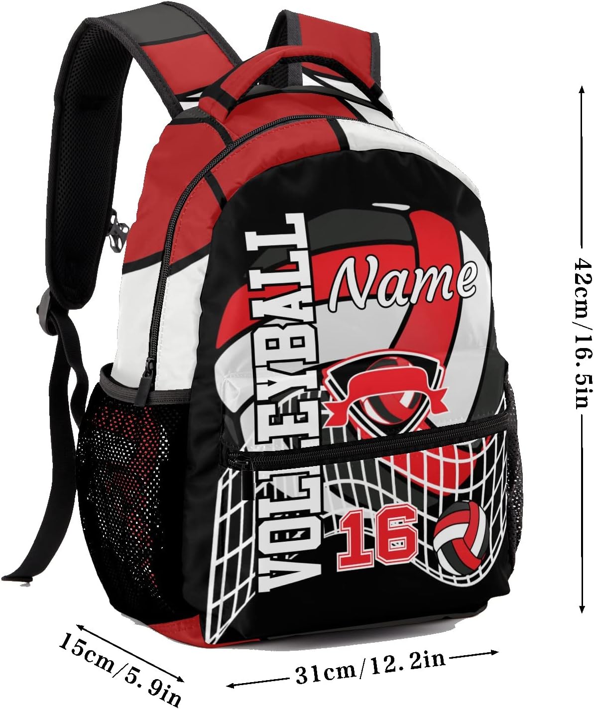 Volleyball Sport Red White Backpack Shoulder Shopping Bag Travel Casual Bags with Name Text