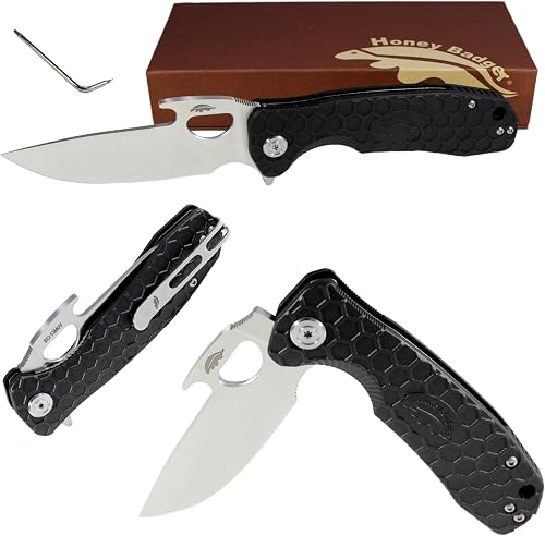 Honey Badger Knives Opener Blade Pocket Knife & Utility Knife for EDC - Medium Black 8Cr13MoV