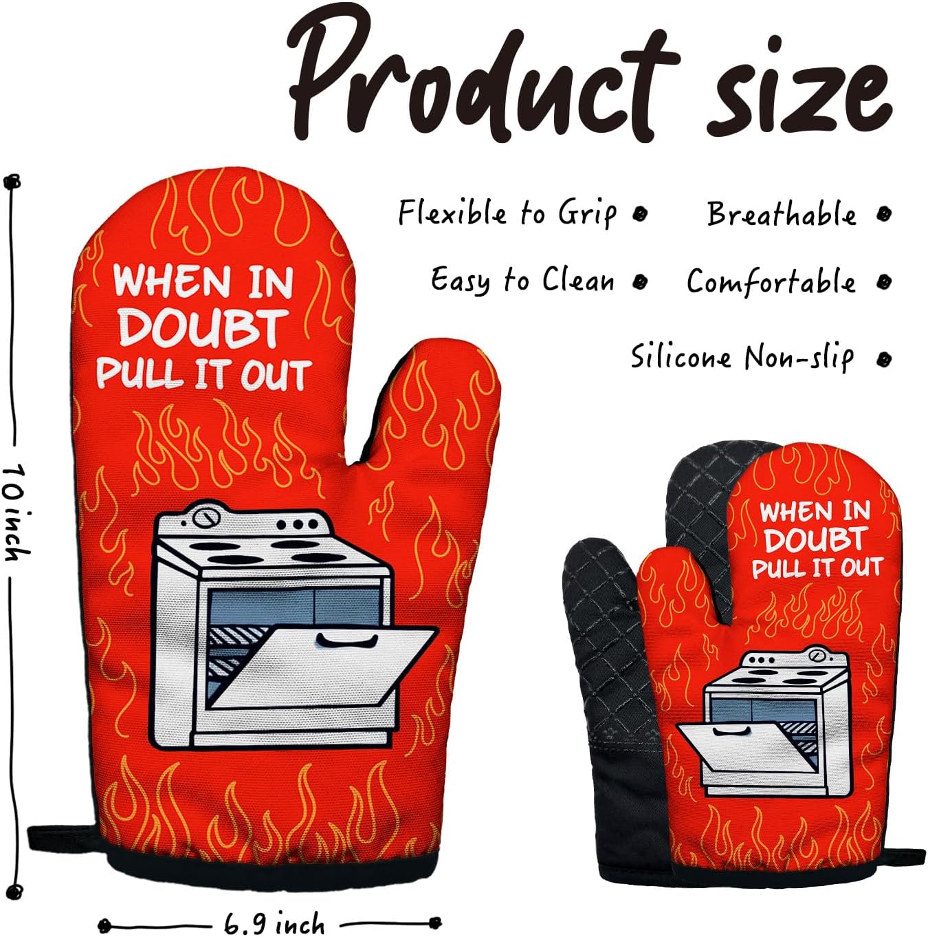 When in Doubt Pull It Out Funny Oven Mitts with Hanging Loop and Silicone Non-Slip, Women Men Baking Kitchen Utensils 2-Piece Set, Gifts for Bake Lover Bakers Family Dad Wife BBF Aunt - Image 2