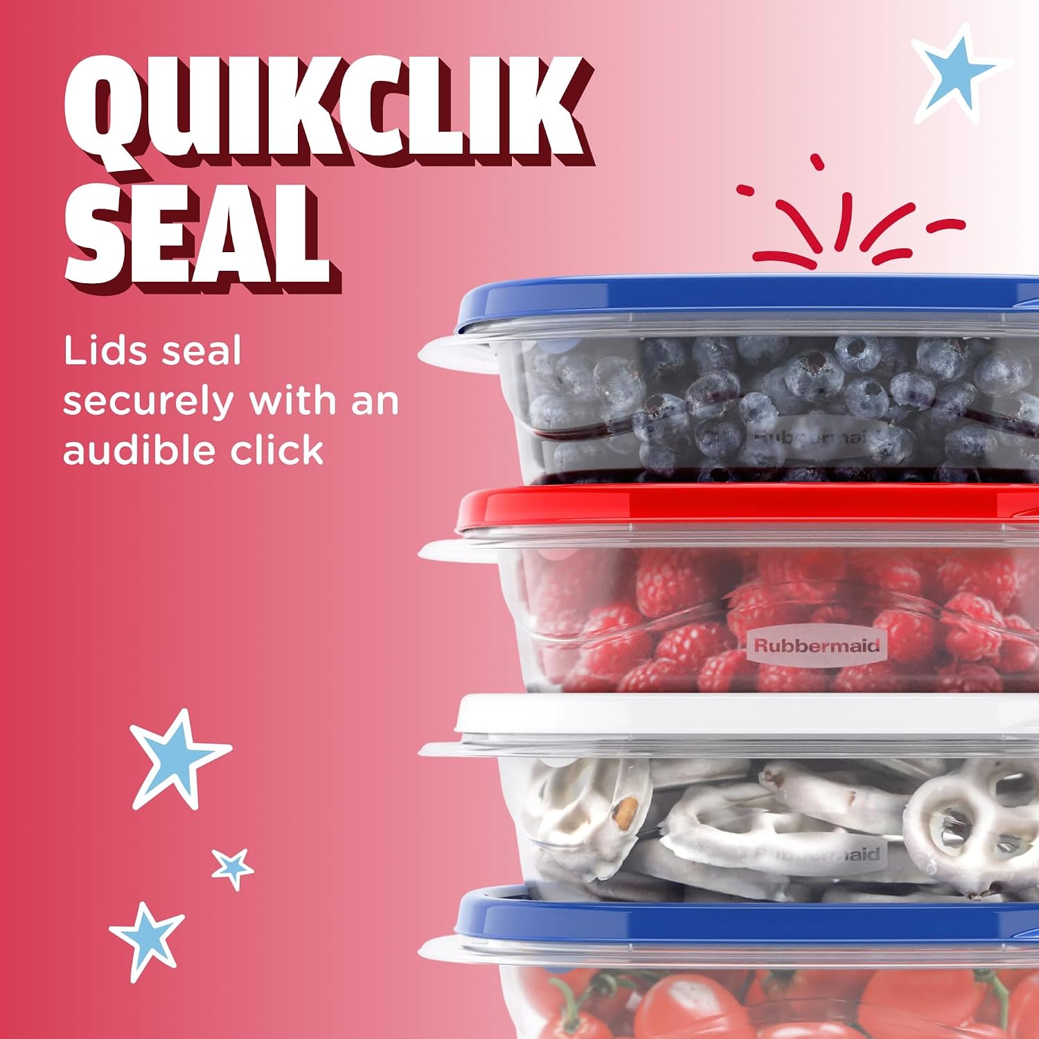 Rubbermaid TakeAlongs Special-Edition Americana 13-Piece Set of Food Storage Containers with Lids, Including Two Pitchers and Ice Tray, QuikClik Seal, BPA-Free