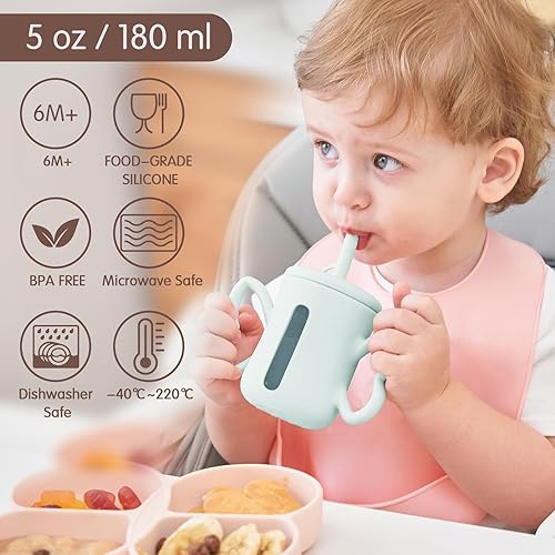 Miniatura 4 de Dommy Taza de entrenamiento de silicona con tapa de popote para bebés de 6 meses y 12 a 18 meses, taza para beber agua para bebés de 6 meses, color