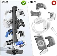 Vista 4 de Controller & Headset Holder Stand for Desk, with Charger Cable Organizer Headphone Stand for PS5/ Xbox/ PS4/ Switch, Metal Base Controller Hanger