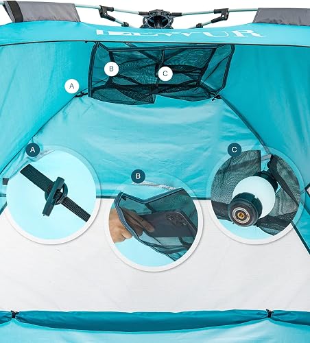 Dewur Beach Shelter 2-4 Person Pop Up Beach Tent with Awning UPF 50+ UV Sun Protection Waterproof for Families Beach Camping Garden Blue - 6