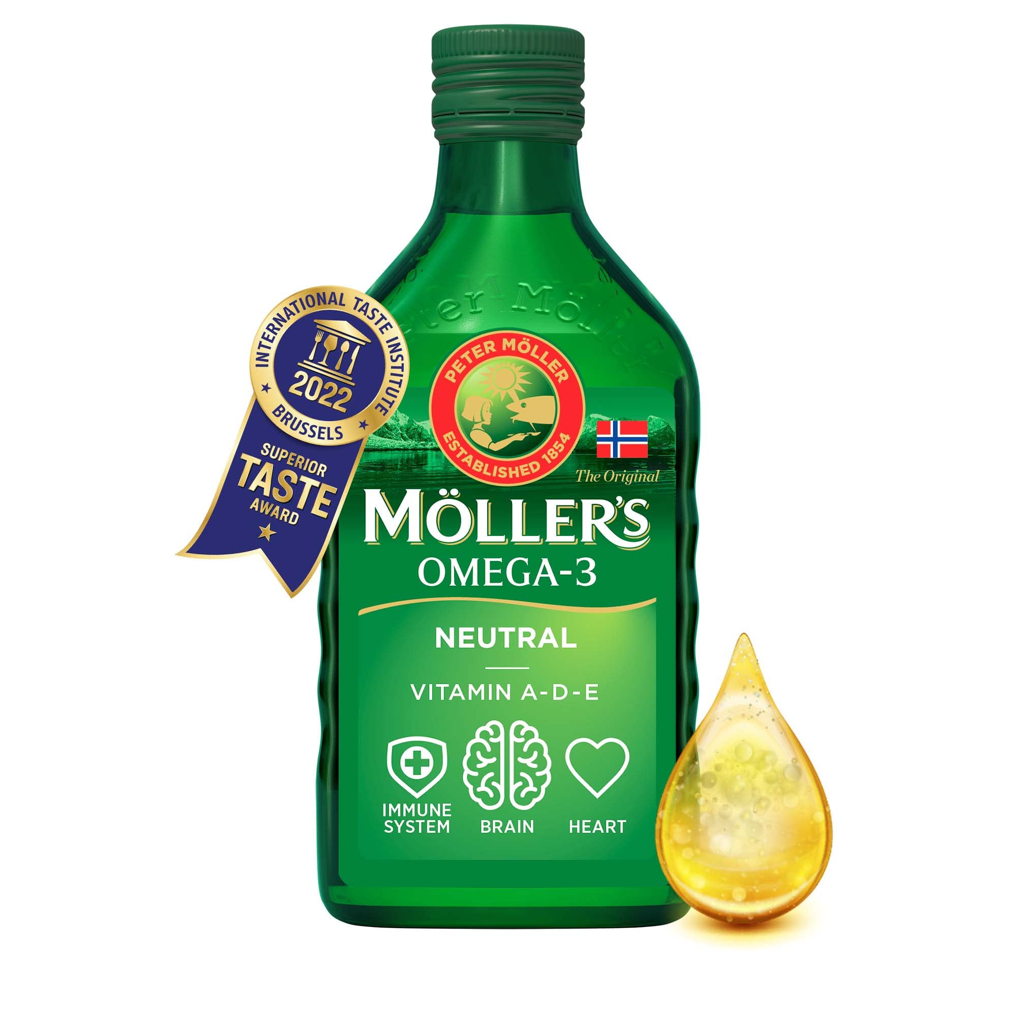MÖLLER'SOmega 3 Cod Liver Oil | Dietary Supplement with EPA, DHA, Vit A, D and E | High Purity Natural | 165 Year Old Brand | Superior Taste Award | Neutral Taste | 250 ml