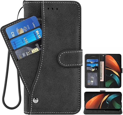 Asuwish Compatible con Samsung Galaxy Z Fold 4 5G 2022 - Funda tipo cartera y tapa abatible, soporte para tarjetas de crédito, cordón, accesorios
