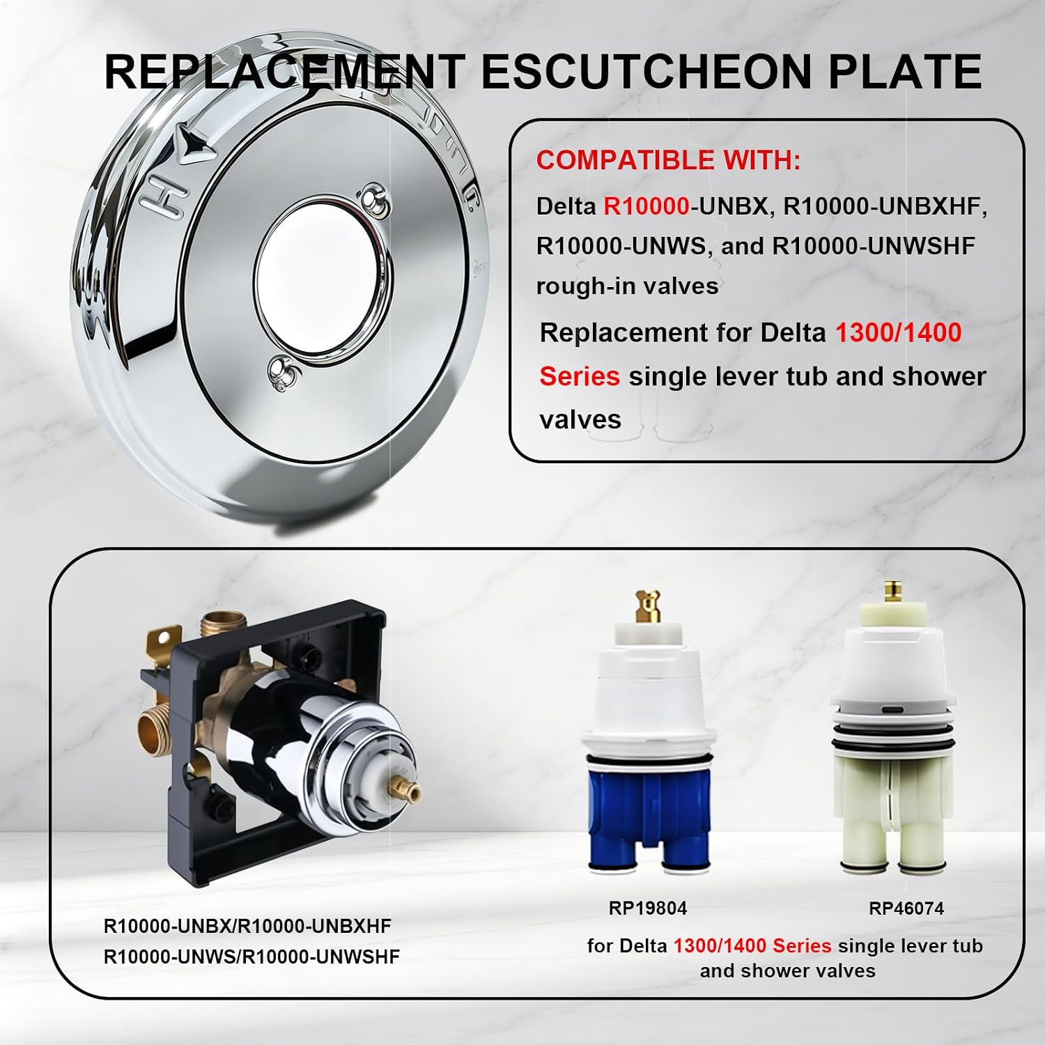 Replacement Escutcheon Plate for Delta 1300/1400 Series, for One-Handle Tub and Shower Faucets, Single Metal Round Shower Escutcheon Kit