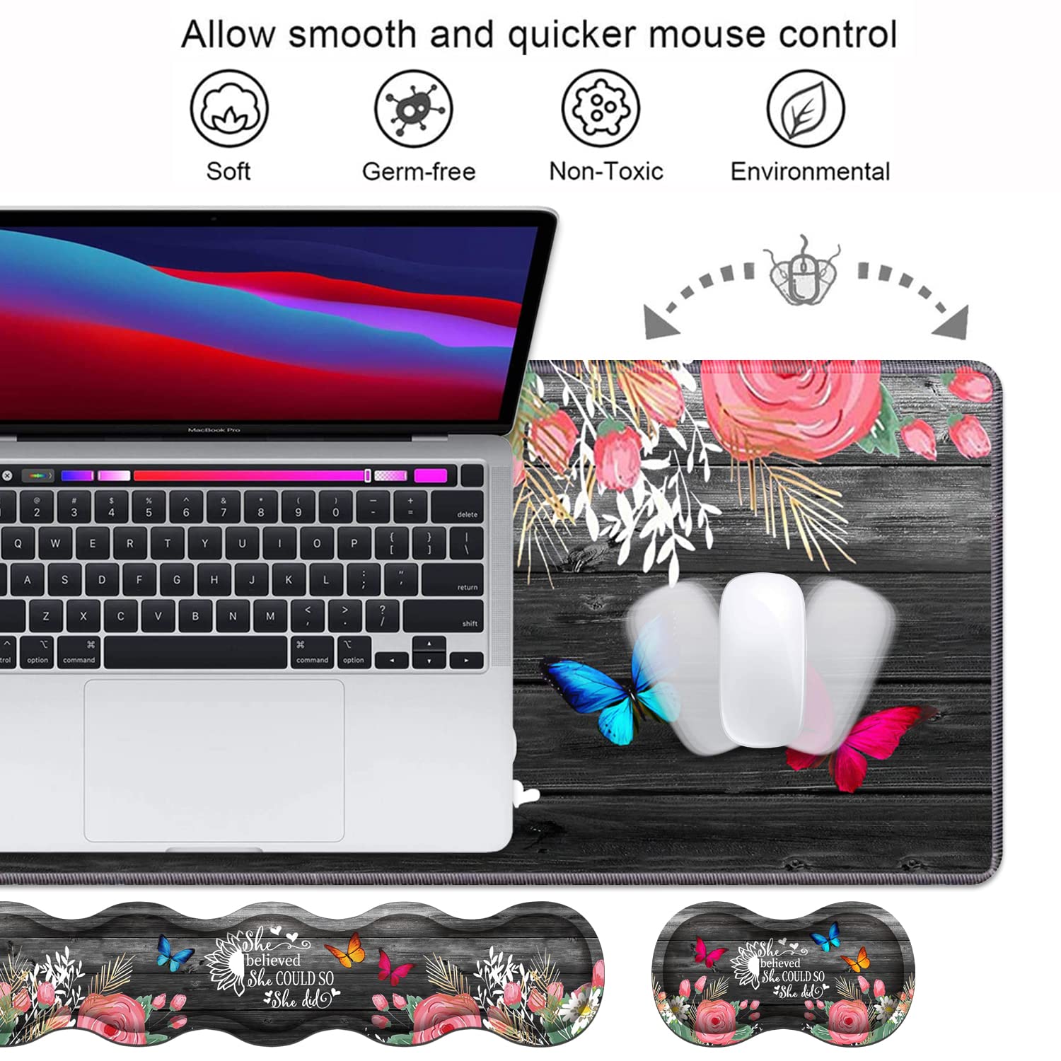 Set Di Poggiapolsi Per Tastiera In Memory Foam In Gel, Cuscino Per Polso Per Mouse~p139785437