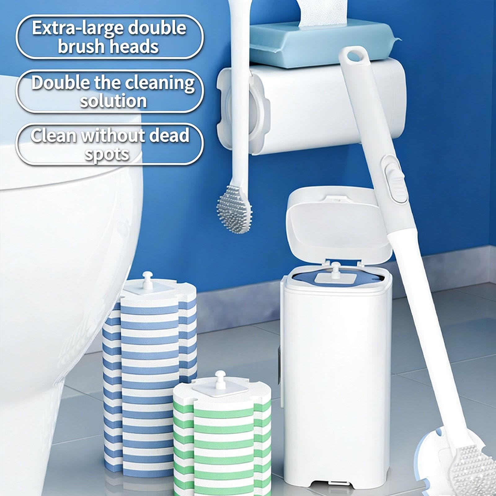 1 Spazzola per WC con Kit Porta Testine Moderno Detergente Presente Nella Testina Strumenti Pulizia Bagno Inclusi Manico Lungo Adatta per Uso Domestic, con 21 Ricariche