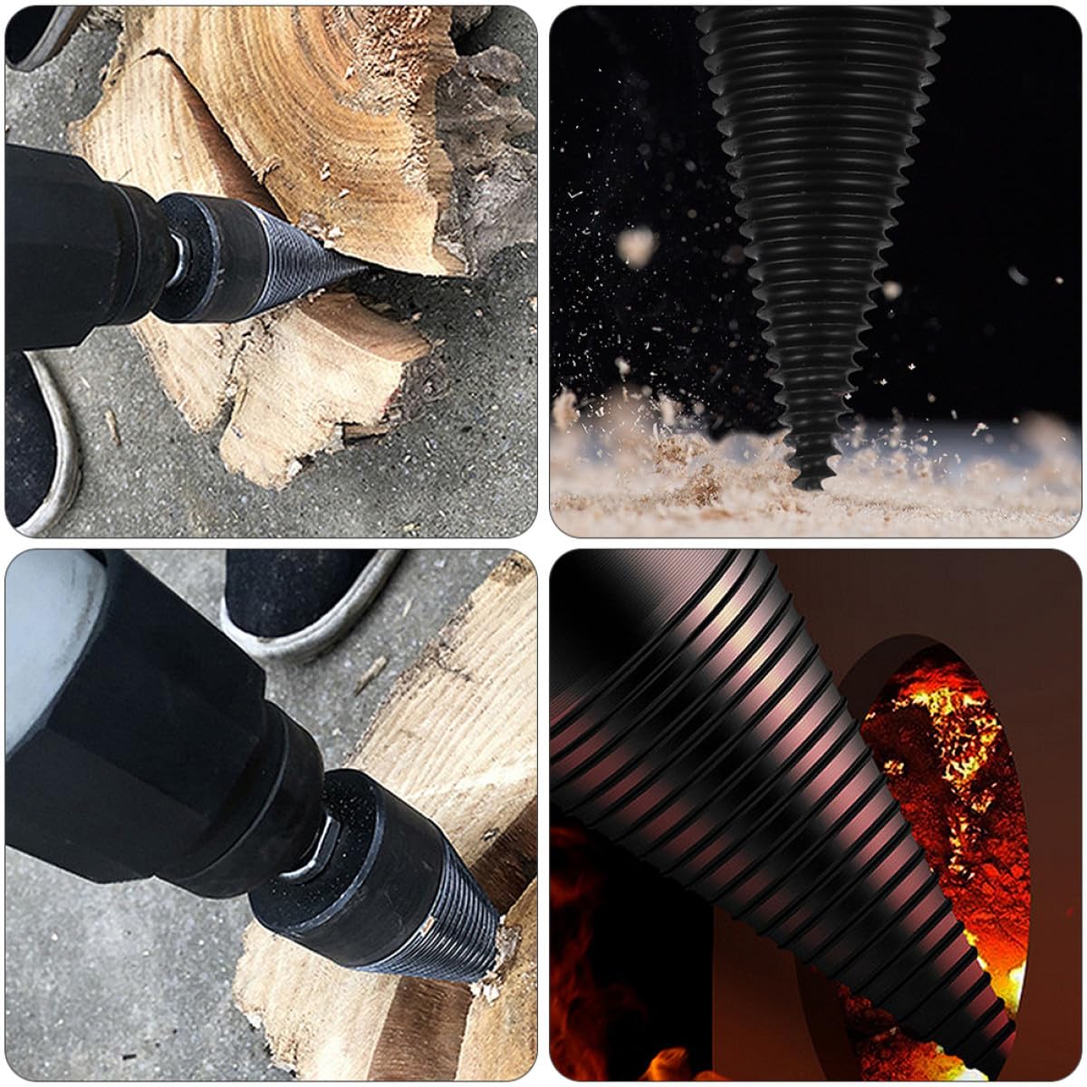 Vaguelly Foret à Fendre le Bois Outil Robuste en Acier Noir 32mm pour Travailler le Bois Réduit les Erreurs et Prévient le Glissement pour Fendeuse de Bûches Électrique