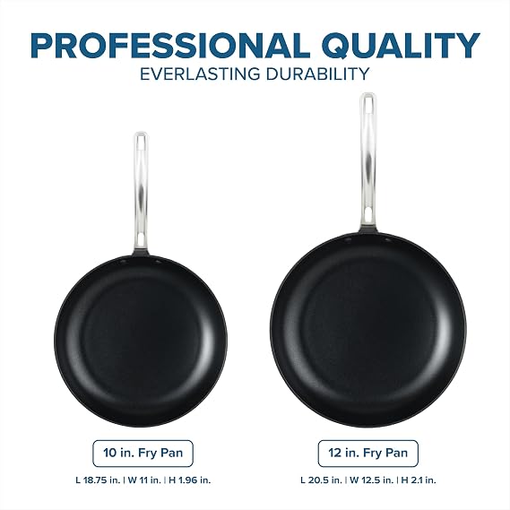 Viking Nonstick Frying Pans, 2 Piece Hard Anodized Kitchen Cookware, 10 and 12 Inch, Gray