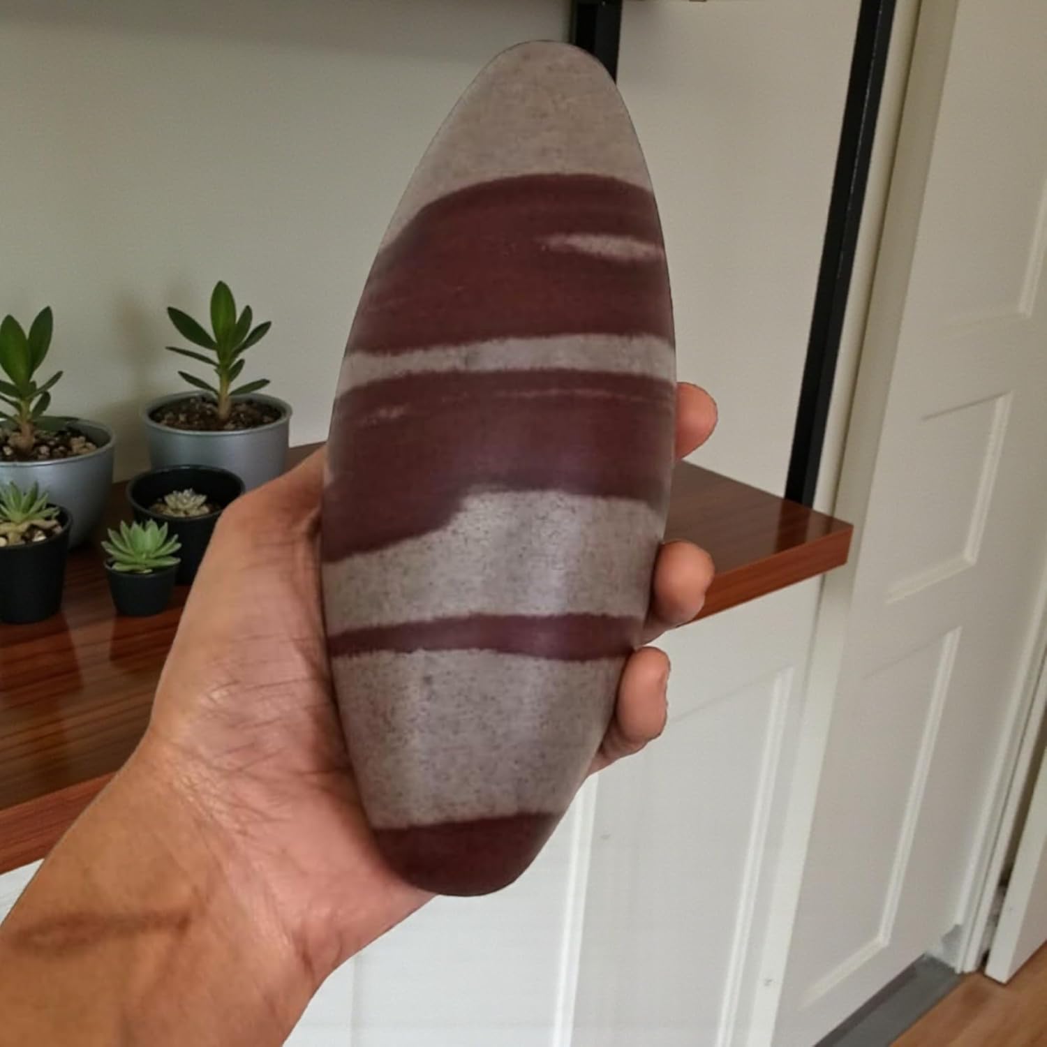 Narmada Stone Shiva Lingam 6 Inch – Natural Banalinga Stone from Narmada River, Handcrafted Stone Decor for Home, Meditation Space & Display, Polished River Stone Sculpture Gift Item