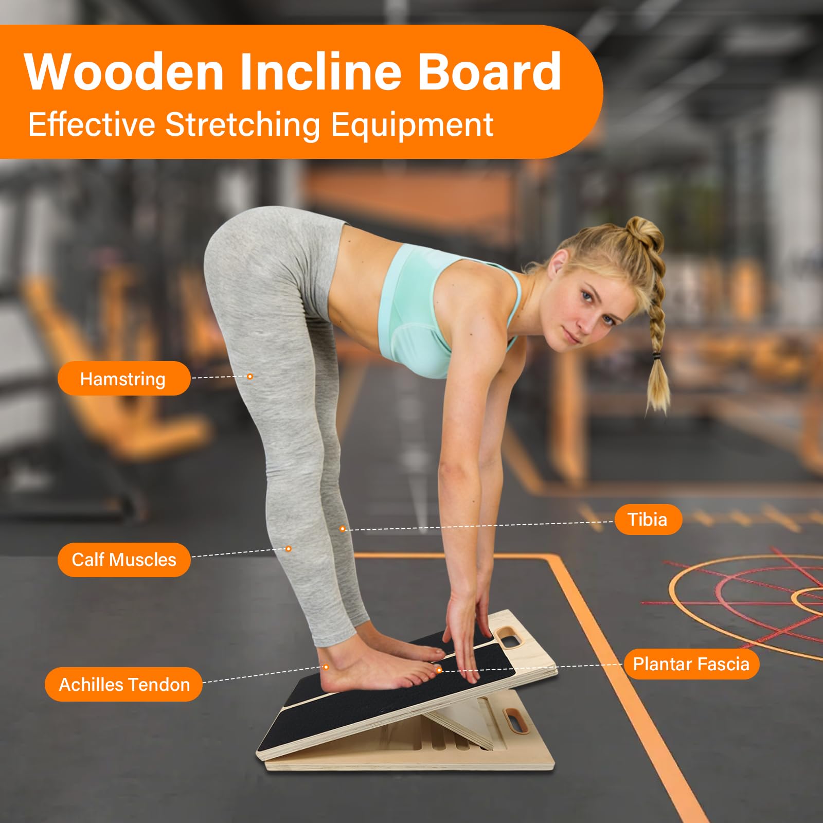Tabla Inclinada para Estirar Pantorrillas, Tabla Inclinada Ajustable de Madera tabla de Ejercicios de Madera Fitness para Estiramientos de Pantorrillas Tobillos Piernas y Sentadillas Training