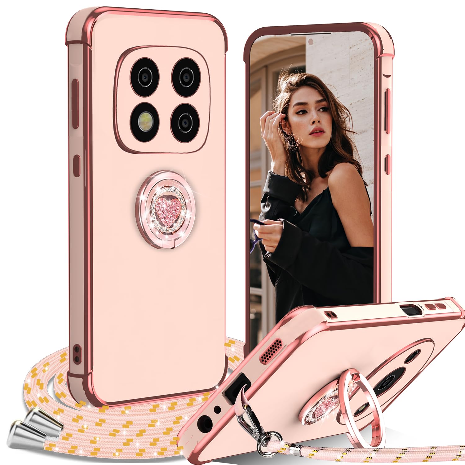IBETEK Hlle fr Xiaomi Redmi Note 14 Pro+ Plus 5G mit Band,  HandyHllekette Herz Ring Stnder HandyHlle mit Kordel fr Frauen Mdchen  Stofeste ...