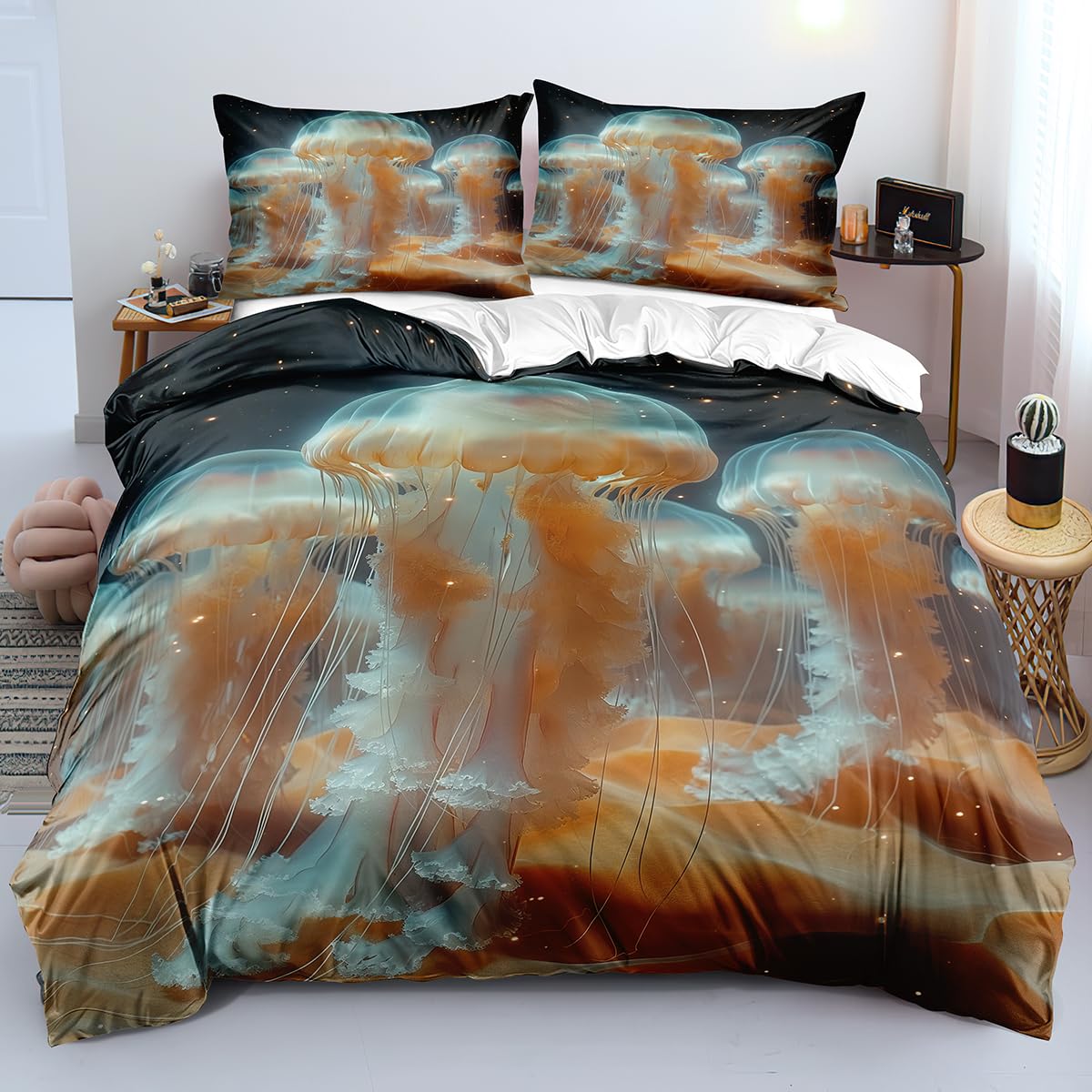 Housse de couette 140x200 méduse lit enfant galaxie marron