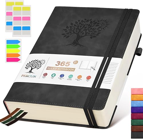 Cuaderno de diario rayado B5  Diarios grandes de cuero de 365 páginas para escribir mujeres y hombres, cuaderno de tapa dura con páginas gruesas de