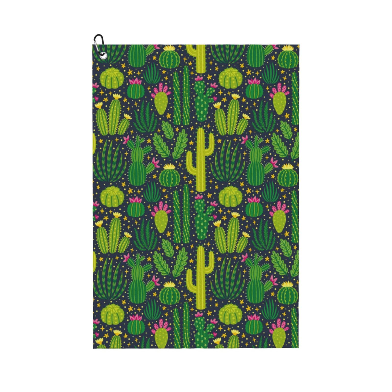 AOOEDM Cactus Print Golf Towel with Carabiner Clip Absorbent Microfiber Golf Towel for Cleaning Golf Ball Club Putter Iron for Golf Bag Trolly Belt Loop 16" X 24"