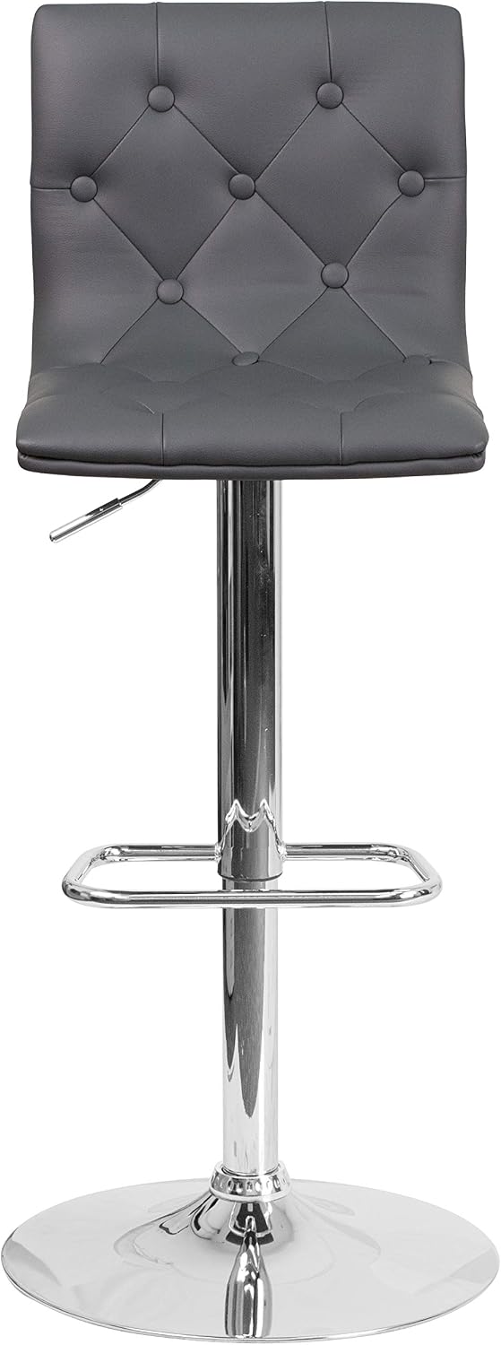 EMMA + OLIVER 2 Pack Contemporary Button Tufted Gray Vinyl Adjustable Barstool with Chrome Base